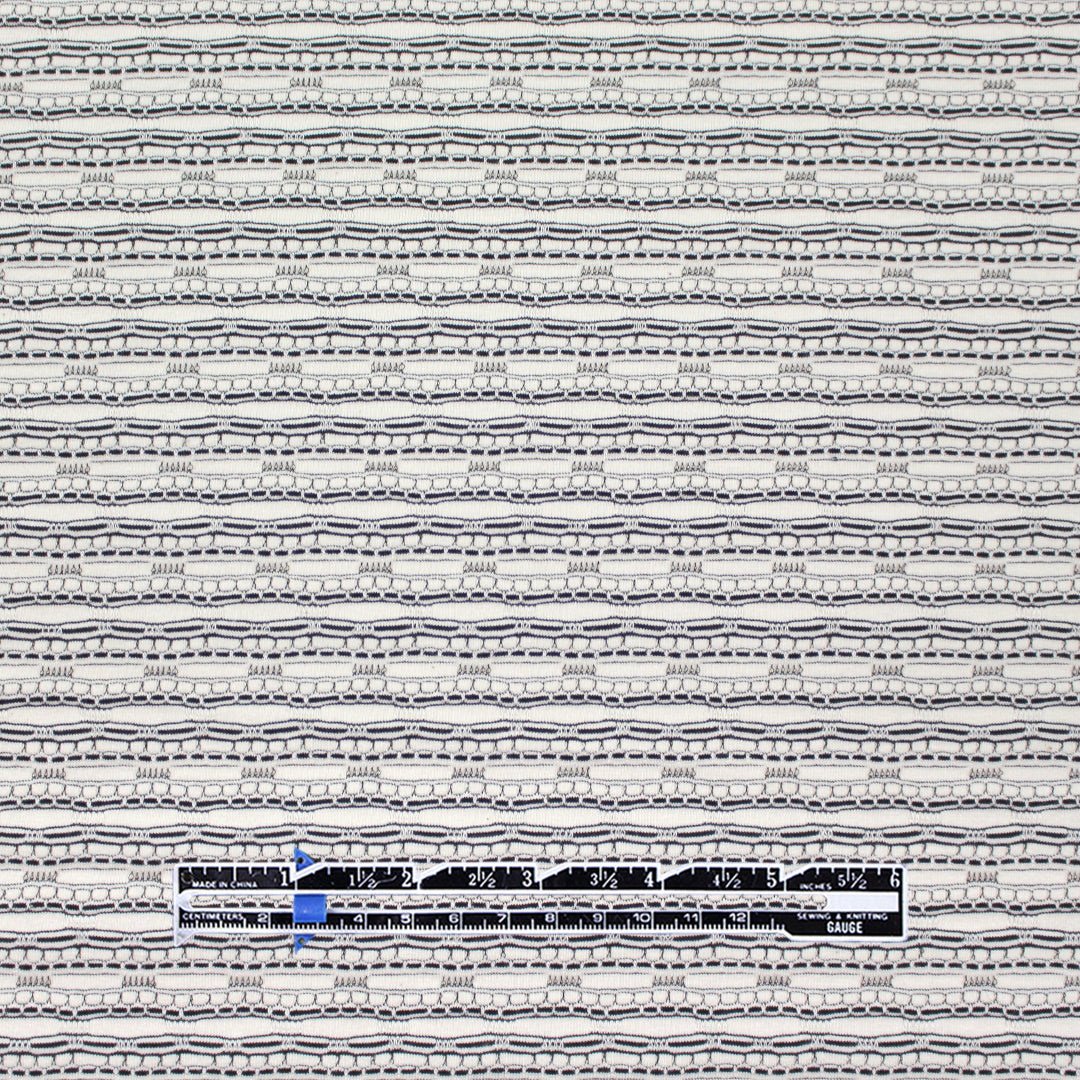 French yarn-dye embellished stripe novelty knit - ivory/black 1 yard