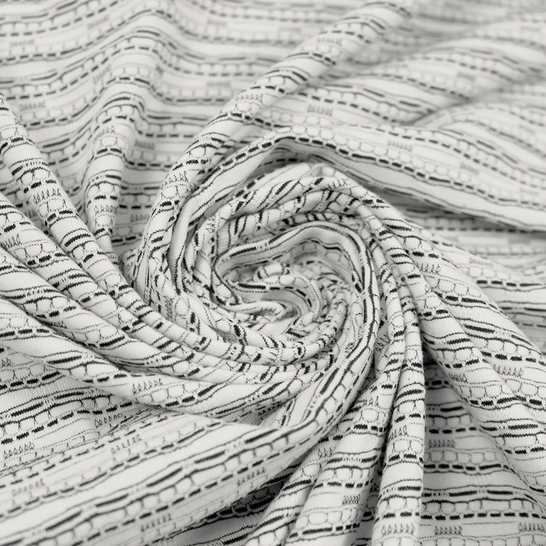 French yarn-dye embellished stripe novelty knit - ivory/black 1 yard