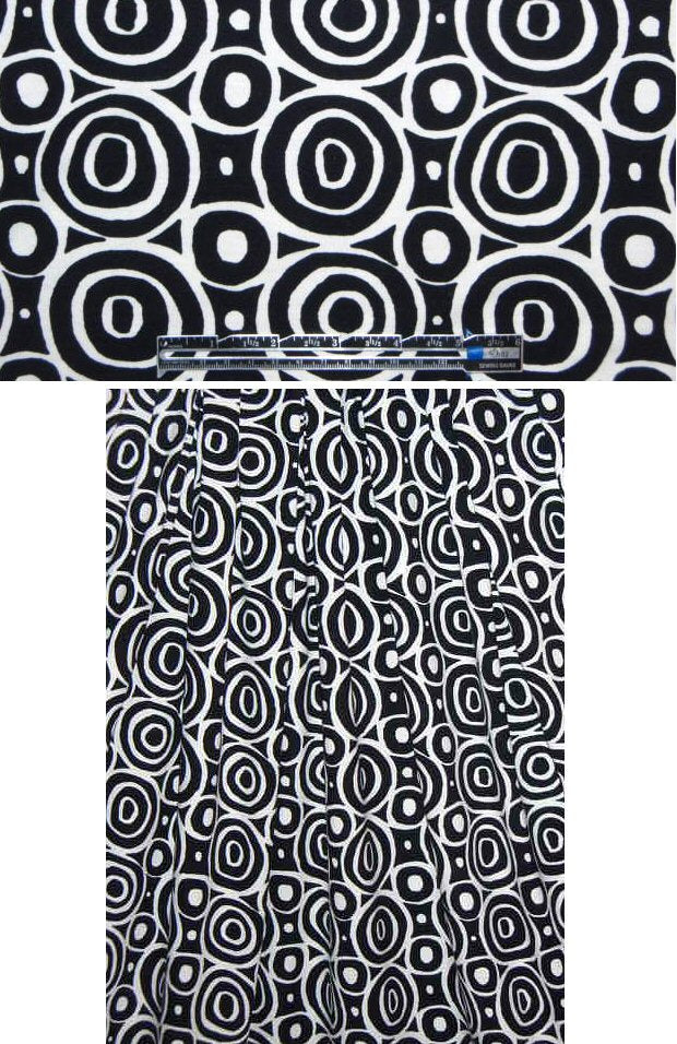French black/white circle graphic cotton/lycra knit