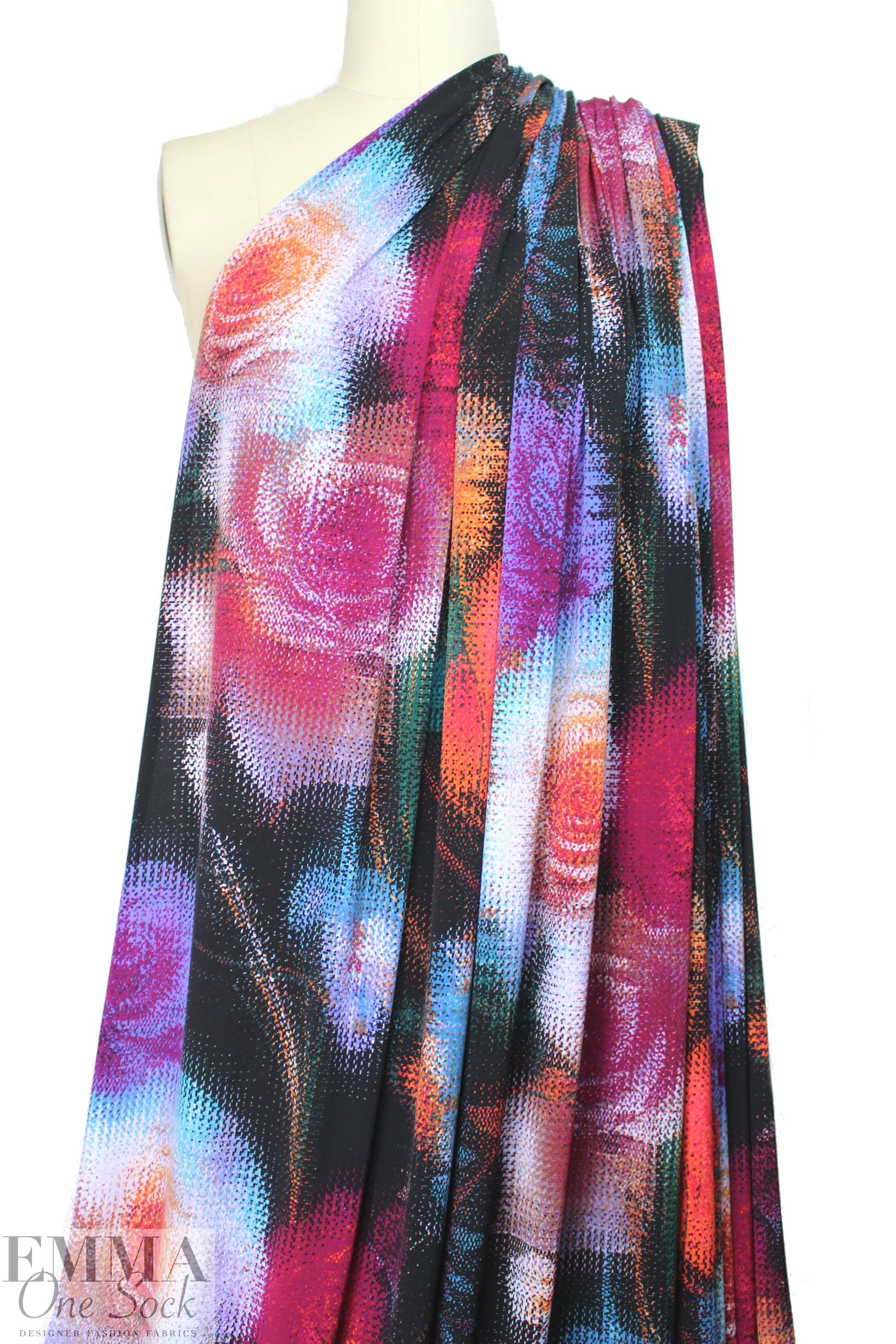 NY designer pointillistic floral poly/lycra knit .75 yds