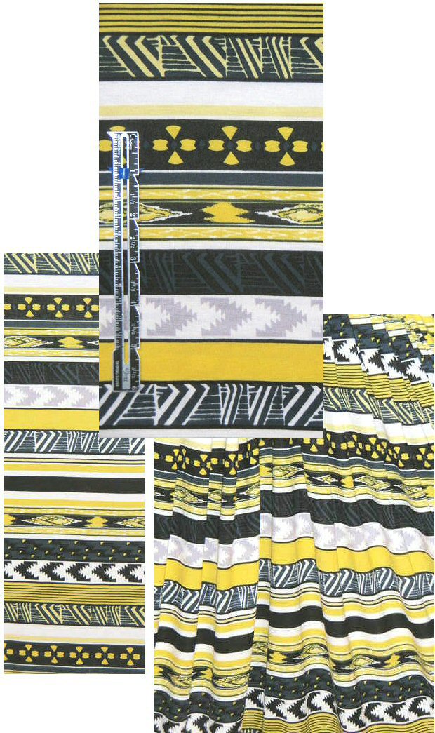 St. John lemon/gray/black ikat stripe rayon/lycra knit