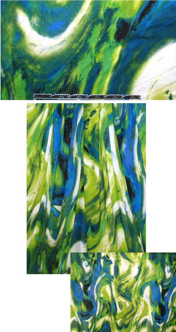 NY designer green/blue abstract swirl r/l knit