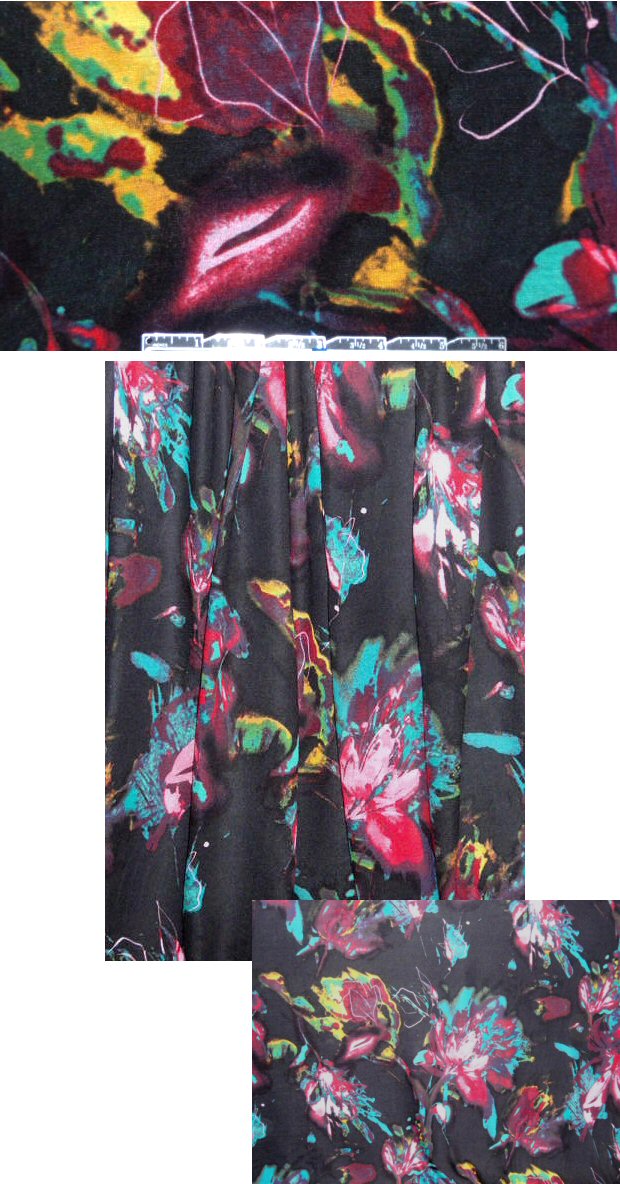 NY designer painterly floral on black r/l knit