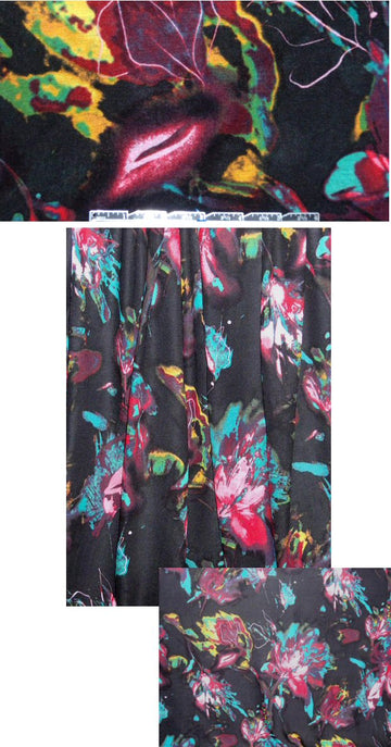 NY designer painterly floral on black r/l knit 1.9 yd