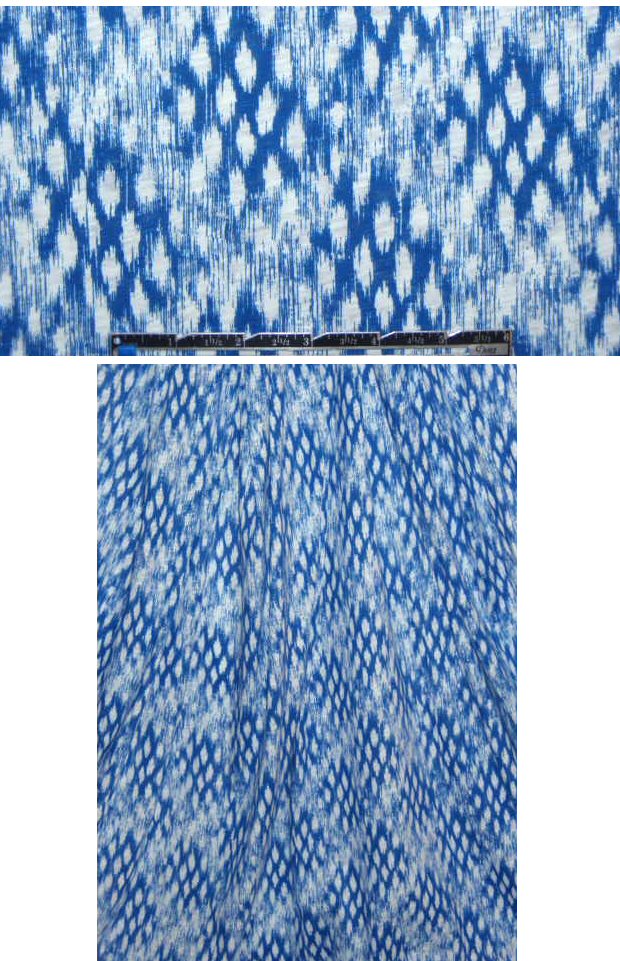 designer blue/white ikat-ish graphic rayon/lycra knit 1 yard