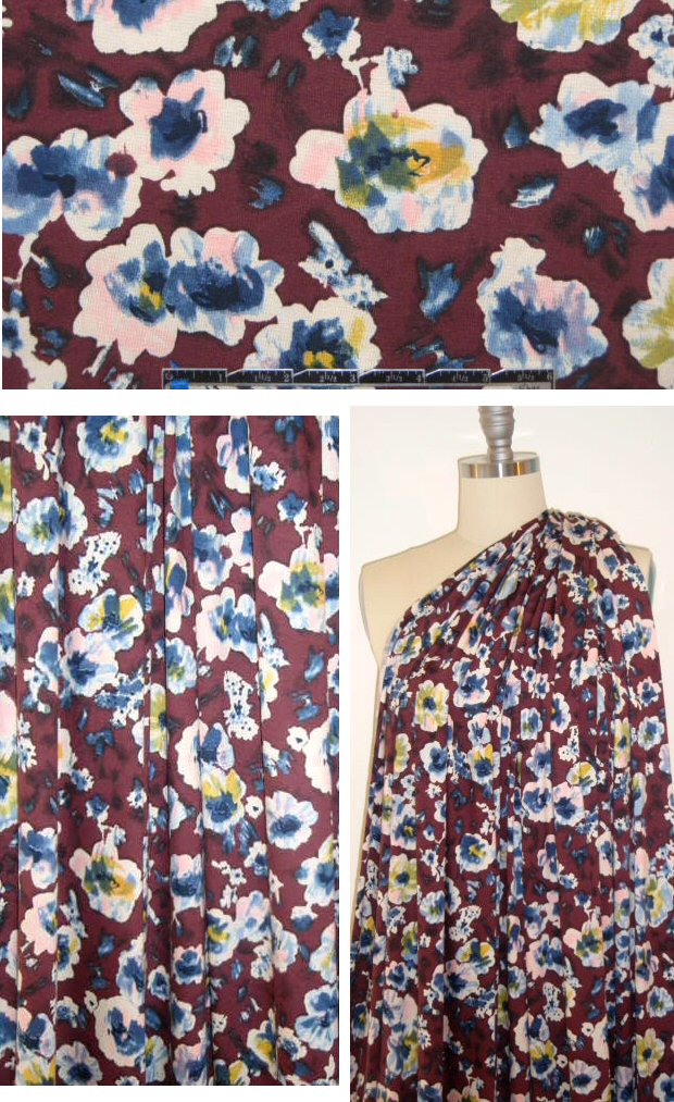 Karen Kane marsala floral rayon/lycra knit 1.5 yd