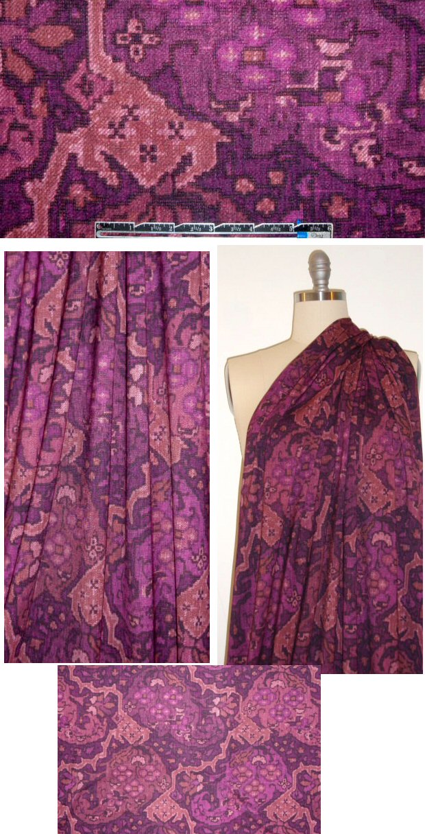 NY designer 'persian rug' rayon/lycra knit - plum 1.20 yds