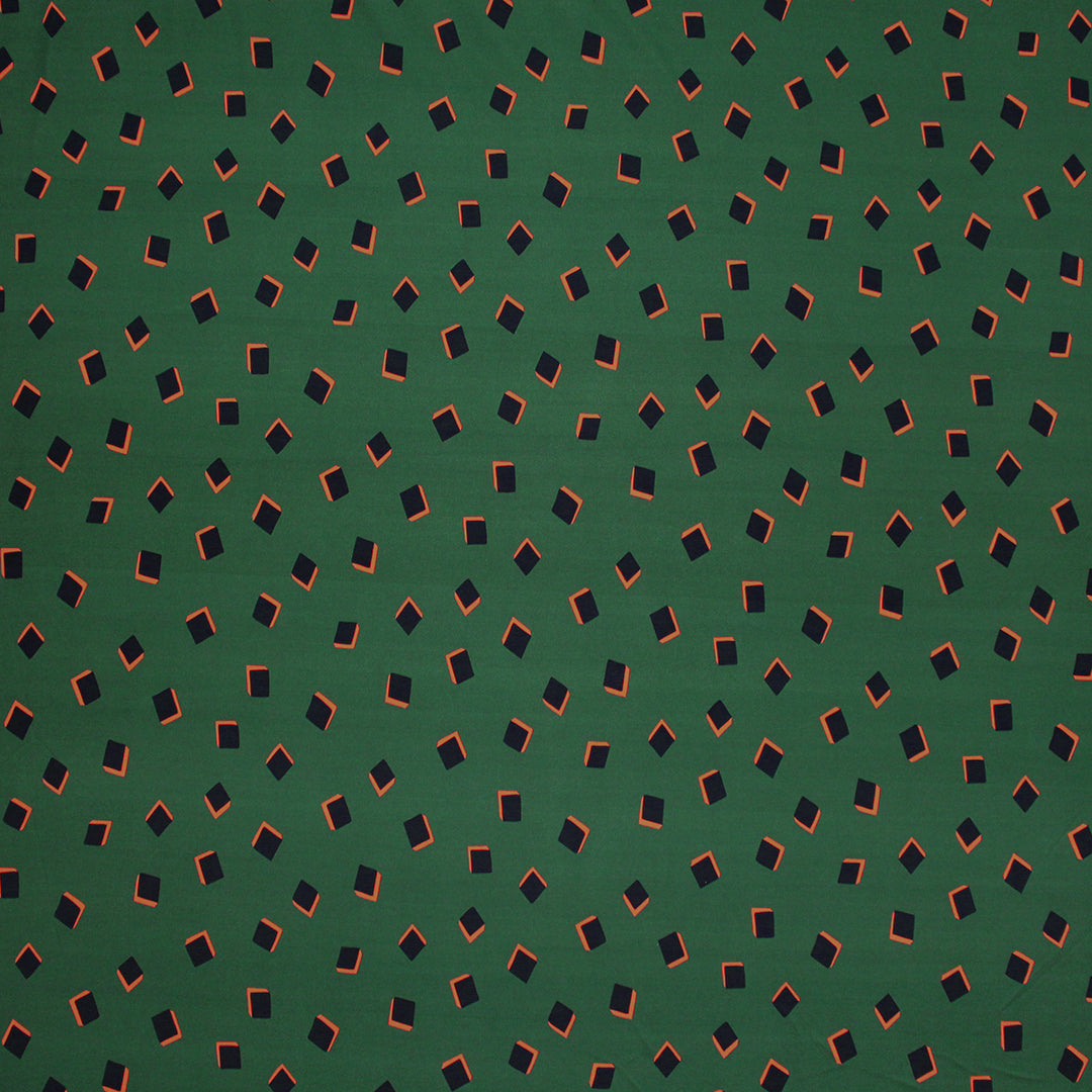 French geometric graphic viscose matte jersey knit - pine/orange 1 yard