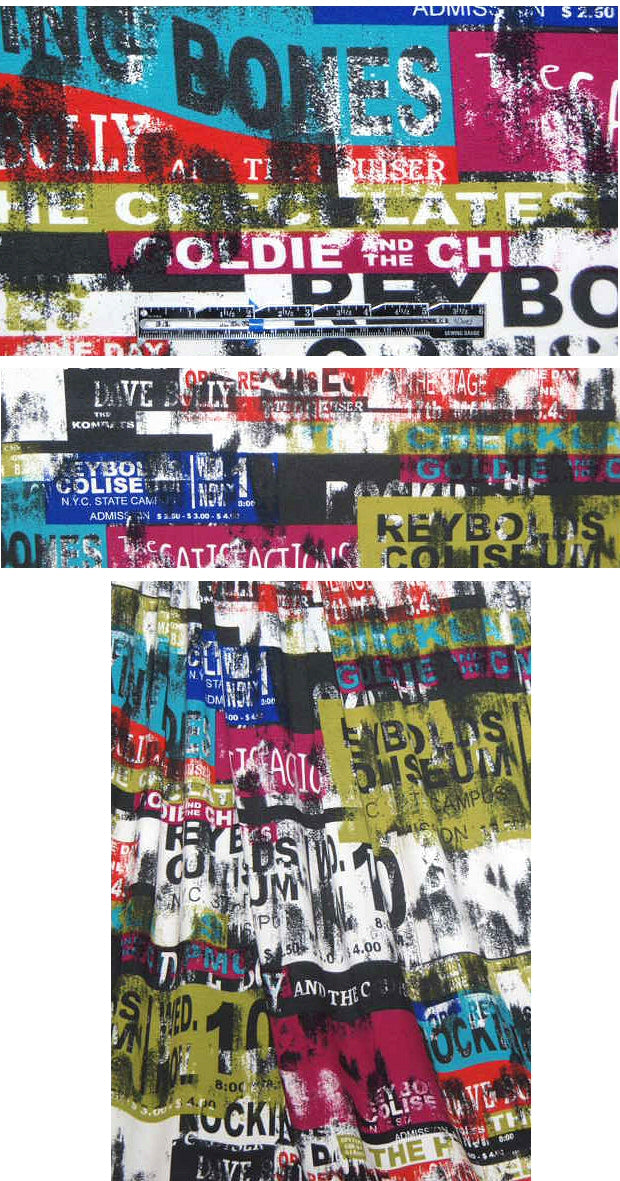 'poster city' graphic text print rayon/lycra knit