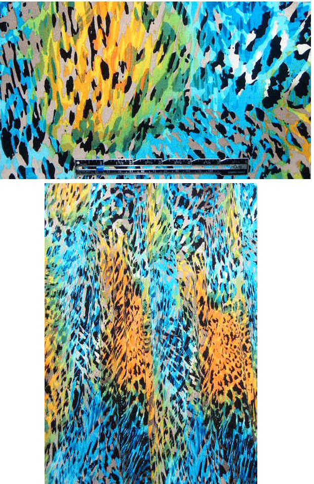 vivid color stylized animal print poly/lycra knit