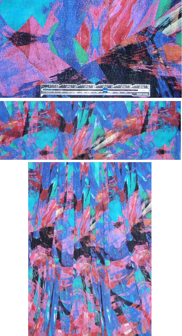indigo/spice abstract art poly/lycra knit .75 yds
