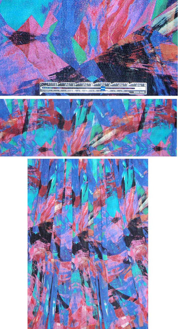indigo/spice abstract art poly/lycra knit .75 yds