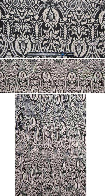 black/sand fleur-de-lis design poly/lycra knit 1.375 yds