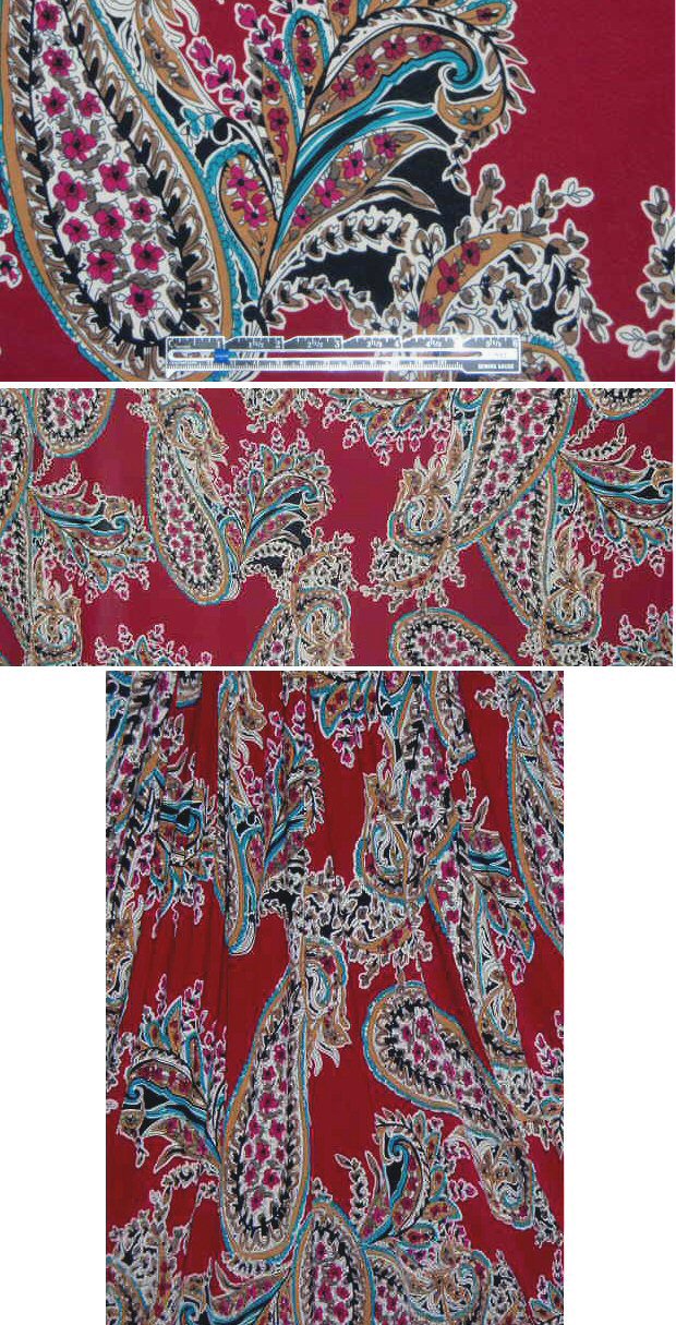 berry/tealy paisley design poly/lycra knit 1.25 yds
