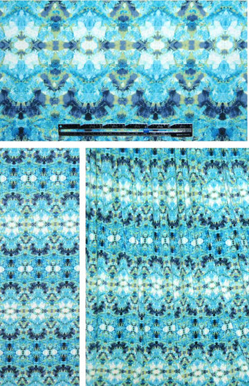 turquoise/lime rorschach batik poly/lycra knit 1.25 yd