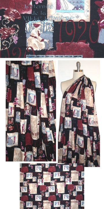 NY designer deco/Lautrec montage rayon/lycra knit