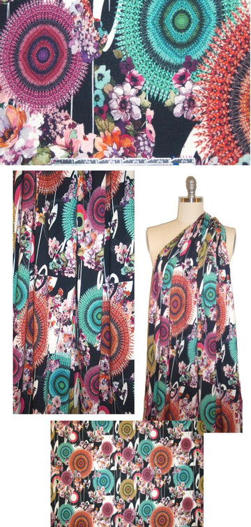 French digital rayon/lycra knit - asian motif floral
