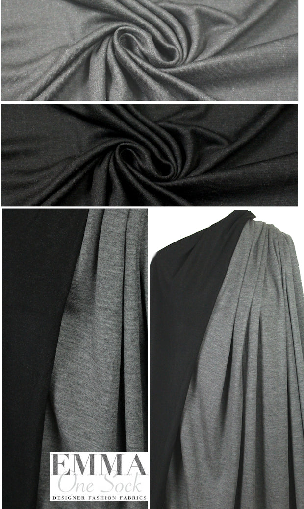 Italian reversible 2-color sweatery interlock - black/gray
