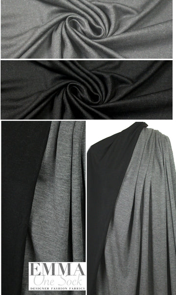 Italian reversible 2-color sweatery interlock - black/gray 1.125 yds