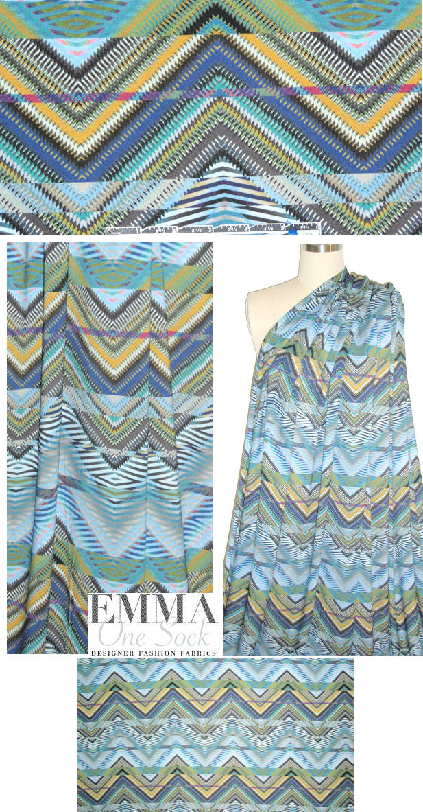 Italian blue chevron mosaic viscose/spandex knit