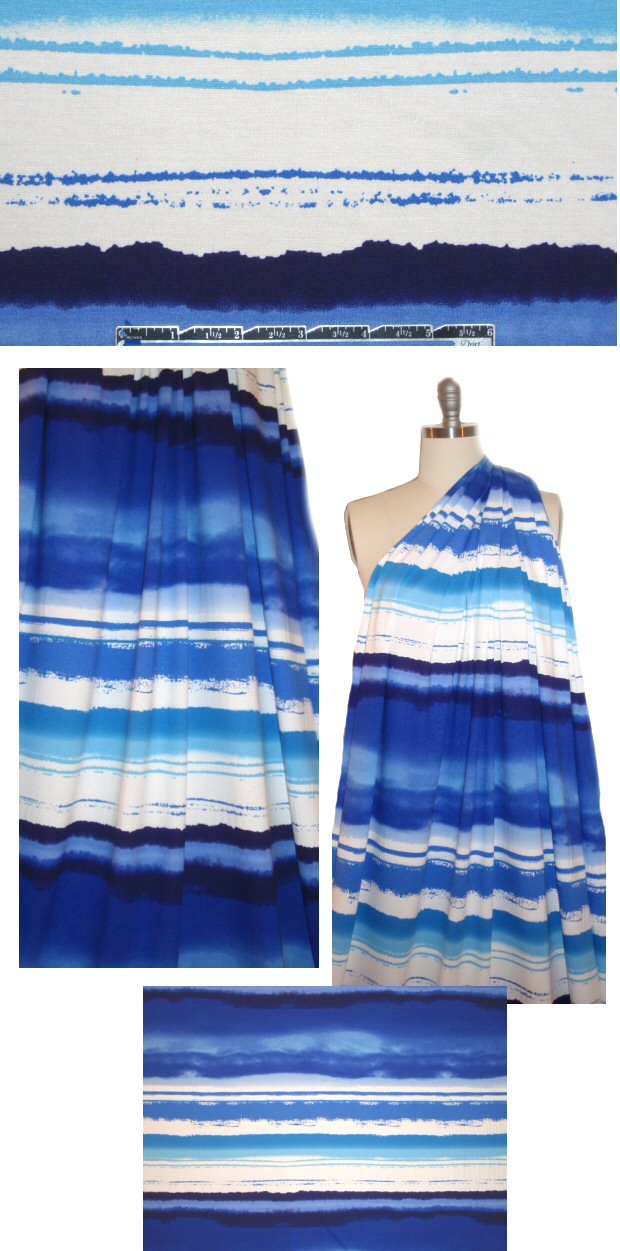 NY designer blue streaky stripes visc/lycra knit