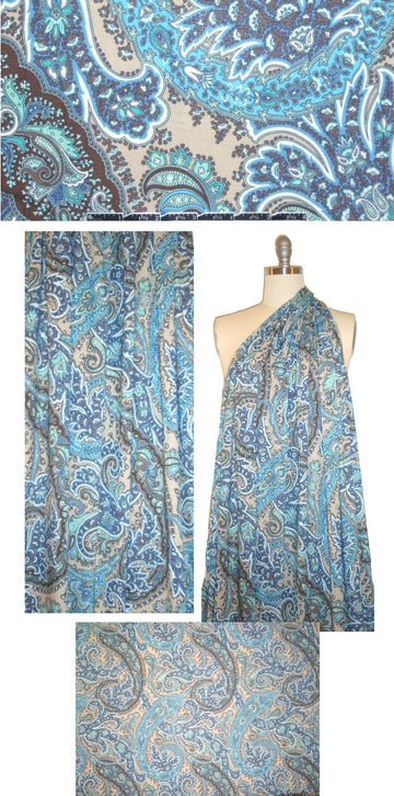 NY designer rayon/lycra knit - mocha/blue paisley