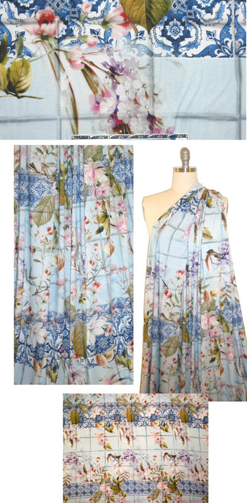 Italian tile garland print viscose/lycra knit