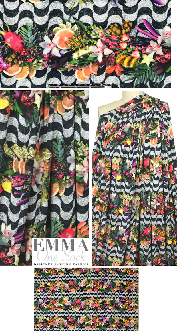NY designer viscose/lycra knit - flowers/waves