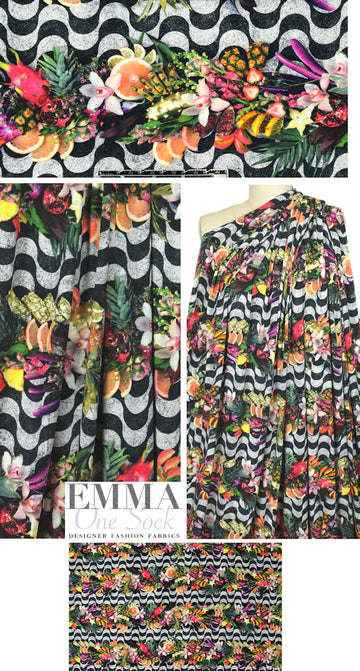 NY designer viscose/lycra knit - flowers/waves