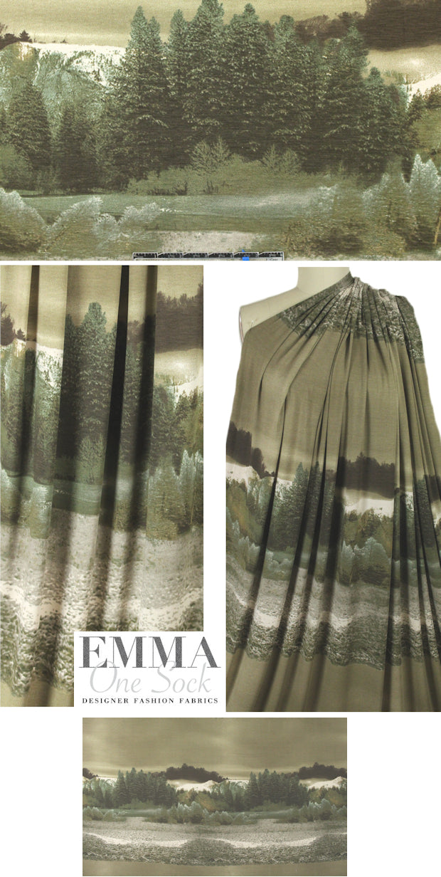 Italian forest scene rayon/spandex panel knit