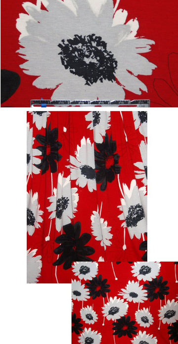 NY designer red/black/gray flowers rayon/lycra knit