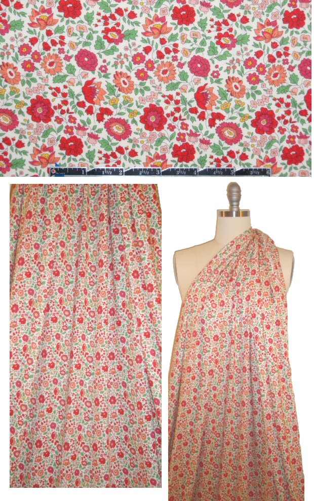 Liberty Art Fabrics red/green/cream floral r/l knit .75 yds