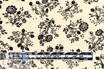 Rache1 Comey black floral on alabaster matte jersey knit .5 yds