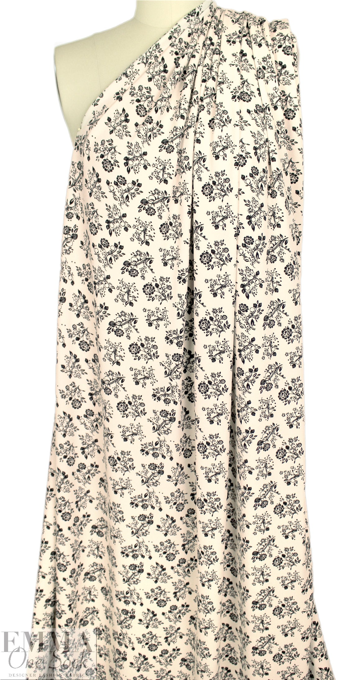 Rache1 Comey black floral on alabaster matte jersey knit .5 yds