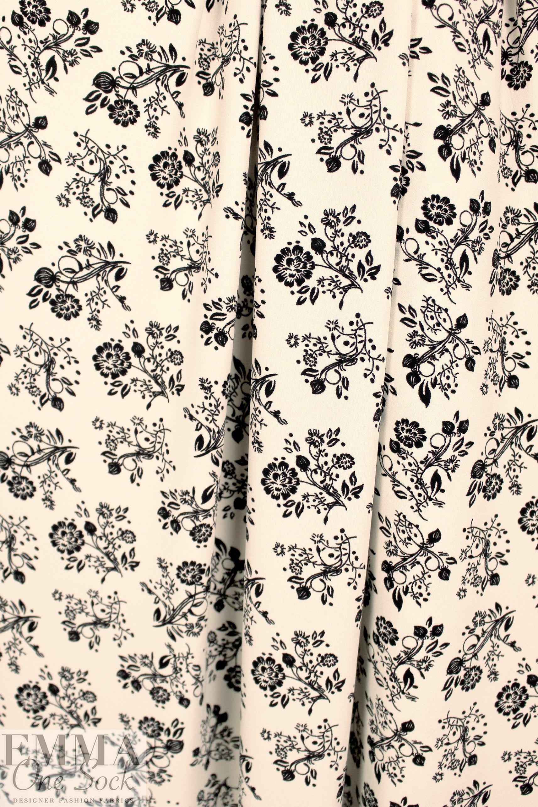 Rache1 Comey black floral on alabaster matte jersey knit .5 yds