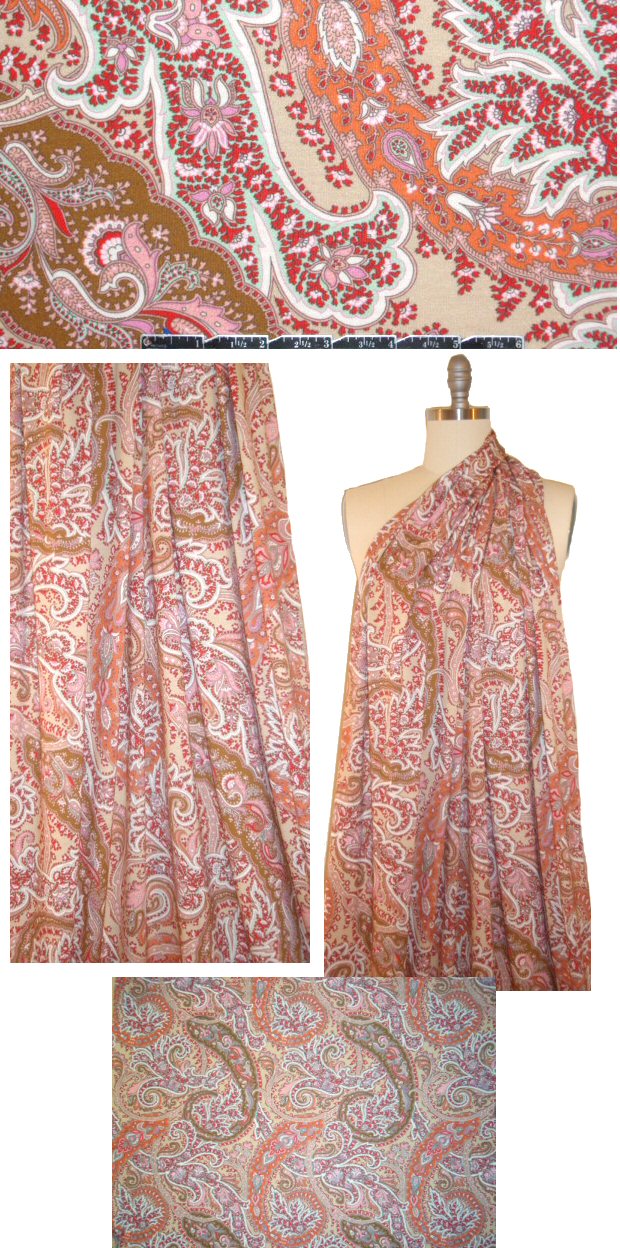 Italian (Ratti) decorative paisley knit - beige/red/mint 1 yard