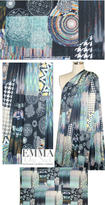 Italian midnight deco patch viscose/spandex knit