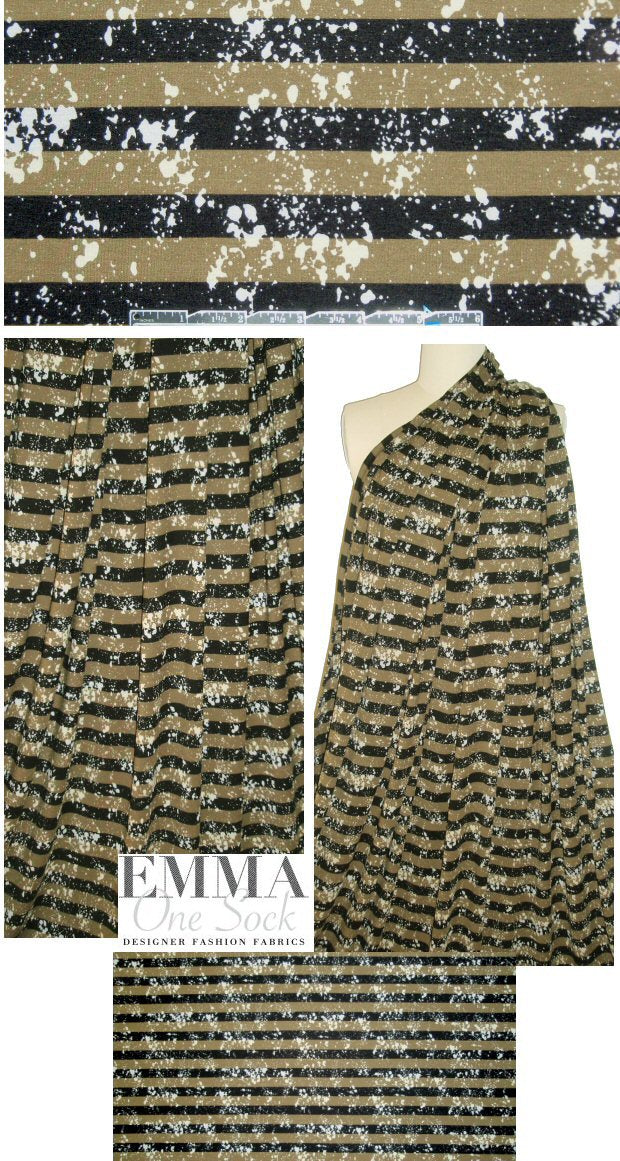 NY designer army/black splatter stripe rayon/lycra knit