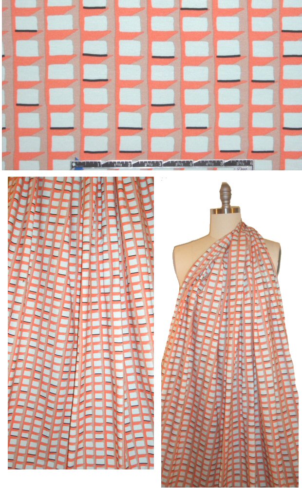 NY designer coral/blue ice graphic COTTON/lycra knit
