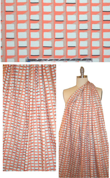 NY designer coral/blue ice graphic COTTON/lycra knit 2.5 yds