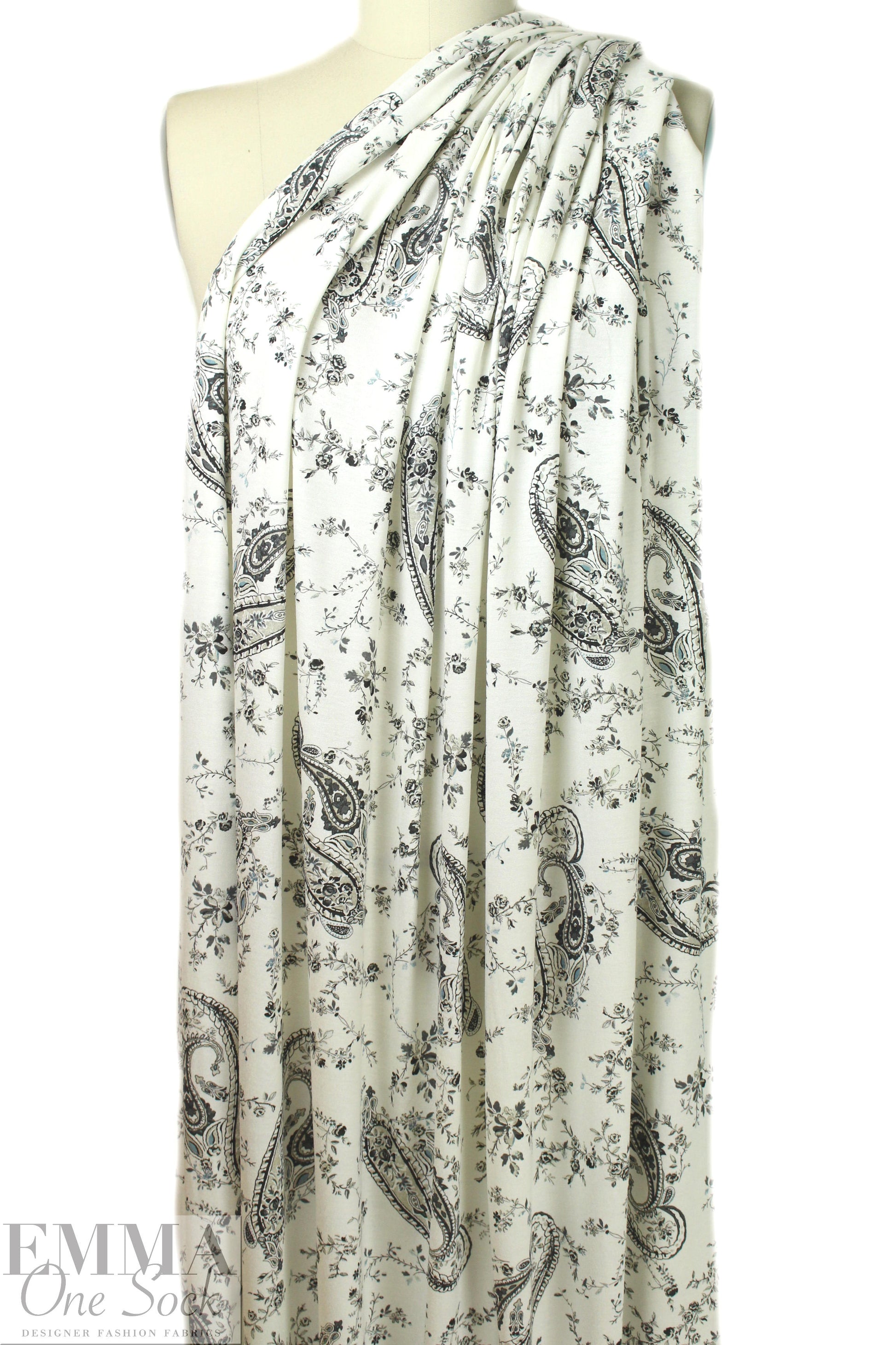 Italian gray/slate/khaki paisley viscose/spandex knit