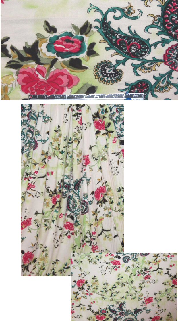 Italian paisley floral rayon/lycra knit 2.5 yards