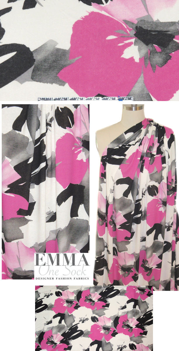 NY designer viscose/lycra knit - pink/black floral