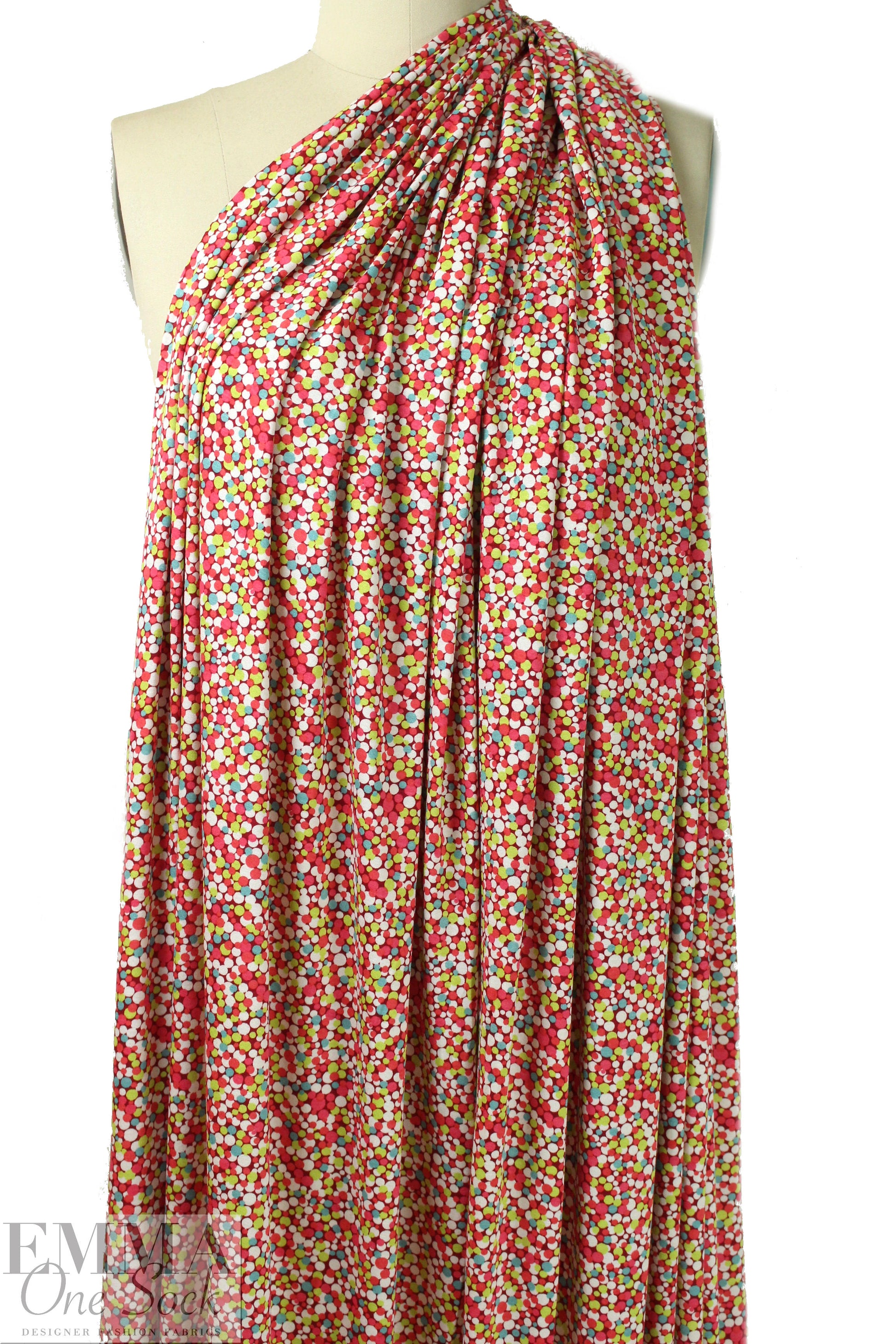 French coral/lime bubble graphic viscose/spandex knit