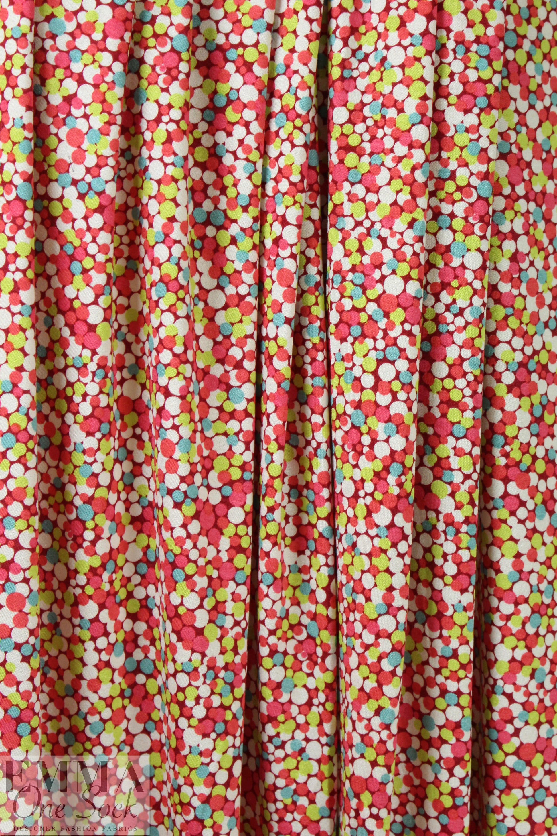 French coral/lime bubble graphic viscose/spandex knit