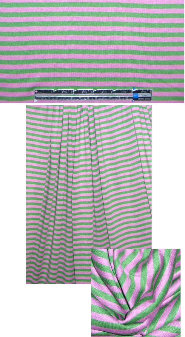 NY designer pink/green stripe rayon/lycra knit