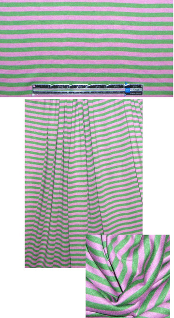 NY designer pink/green stripe rayon/lycra knit 1.625 yd