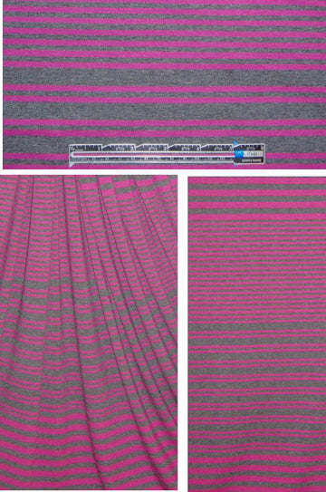 fuschia/charcoal variable stripes rayon/lycra knit