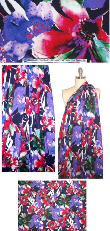 NY designer pink/purple floral rayon/spandex knit .75 yds