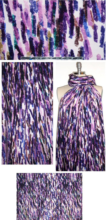 Italian 'purple rain' abstract visc/lycra knit